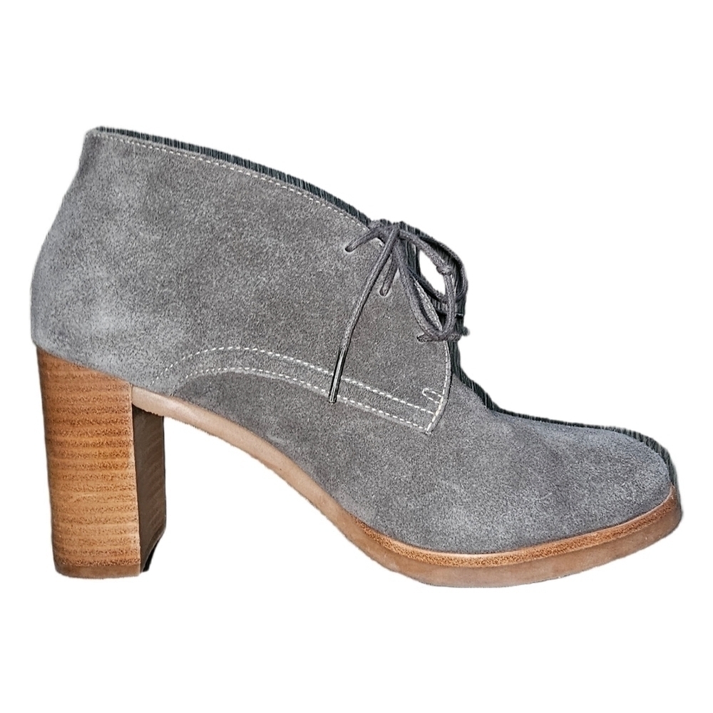 Suede boho ankle boots grey lace up block heel size 8.5